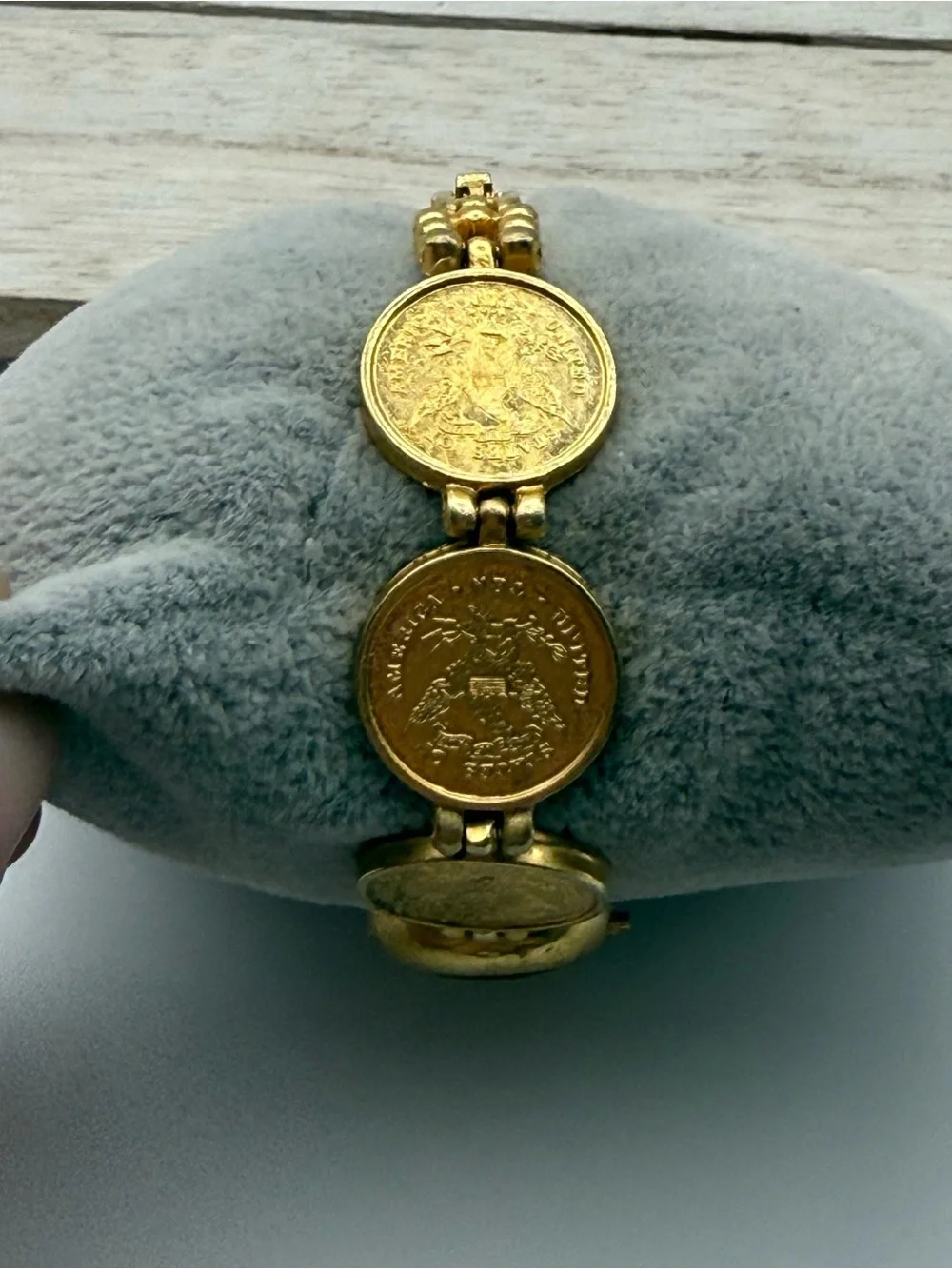 Gold Tone Coin-Link Quartz Digital Bracelet Watch